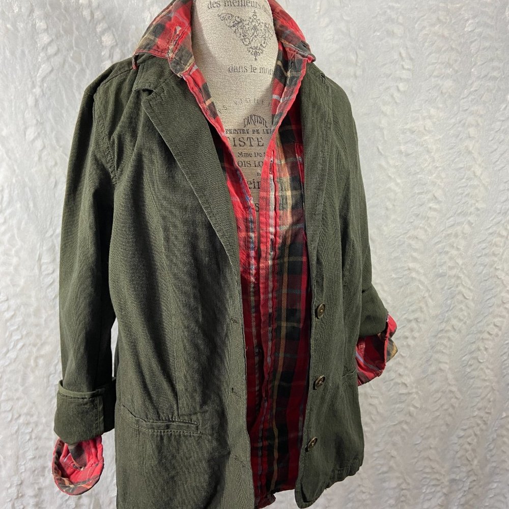 RH Ruff Hewn Blazer Olive Drab Houndstooth Oversized Distressed look - Picture 2 of 11